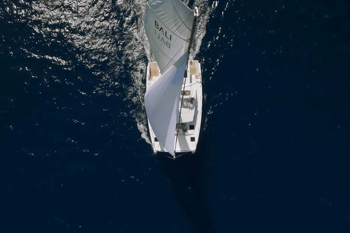 Exterior view of Esmeralda II, a Bali 4.4 catamaran at Saint-Mandrier-sur-Mer, France