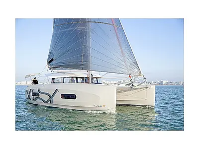 Exterior view of One Dance, a Excess 11 catamaran at Preveza, Greece