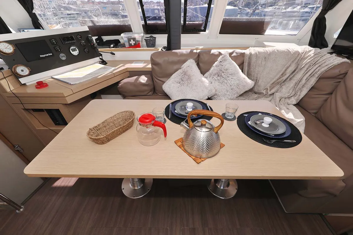 Salon of Tu Tamo 2, a Fountaine Pajot Lucia 40 catamaran at Grad Pula, Croatia