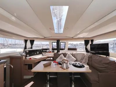 Salon of Tu Tamo 2, a Fountaine Pajot Lucia 40 catamaran at Grad Pula, Croatia