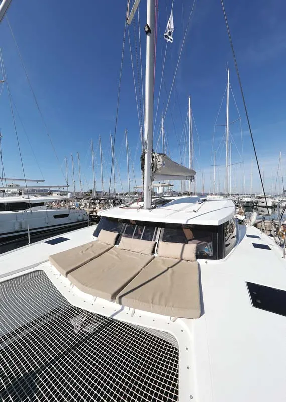 Deck of Tu Tamo 2, a Fountaine Pajot Lucia 40 catamaran at Grad Pula, Croatia