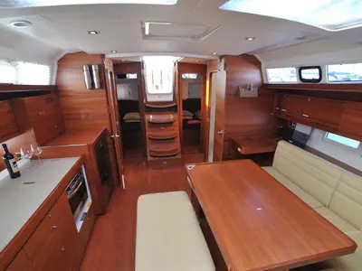 Salon of Vanilla Sky, a Dufour 460 GL sailboat at Lavrion, Greece