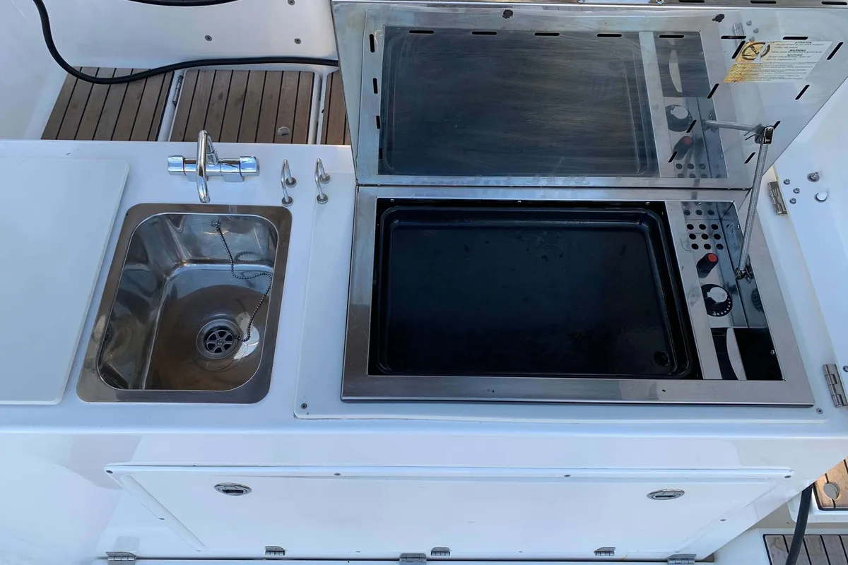Deck of Vanilla Sky, a Dufour 460 GL sailboat at Lavrion, Greece