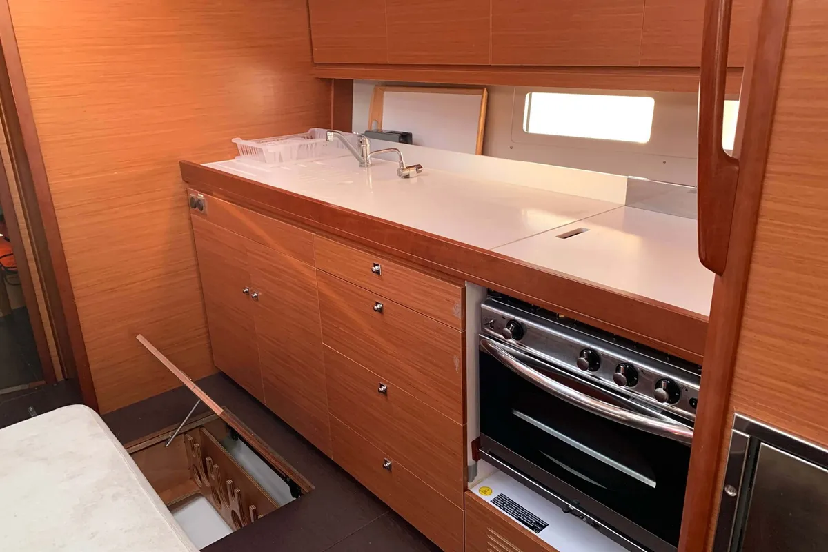 Galley of Vanilla Sky, a Dufour 460 GL sailboat at Lavrion, Greece