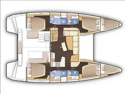 Floor plan of Marina 4, a Lagoon 42 catamaran at Skiathos, Greece