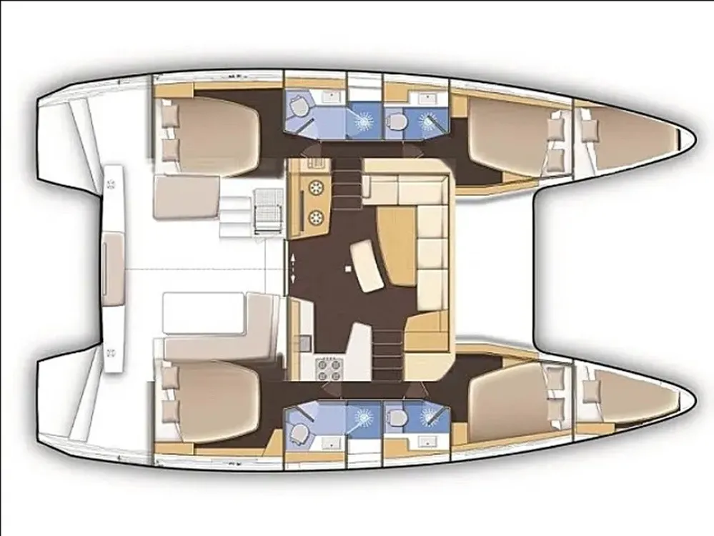 Floor plan of Marina 4, a Lagoon 42 catamaran at Skiathos, Greece