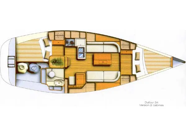 Floor plan of Tomboy, a Dufour 34 sailboat at Nieuwpoort, Belgium