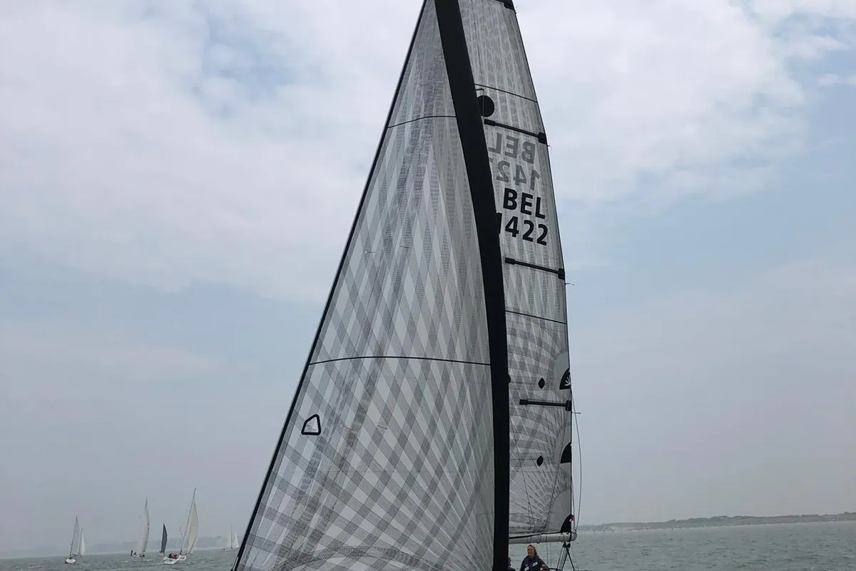Exterior view of Tomboy, a Dufour 34 sailboat at Nieuwpoort, Belgium