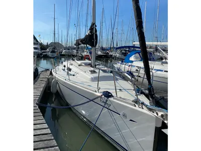 Exterior view of Tomboy, a Dufour 34 sailboat at Nieuwpoort, Belgium