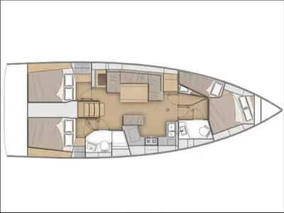Floor plan of AF-O40.1, a Beneteau Oceanis 40.1 sailboat at Athens, Greece