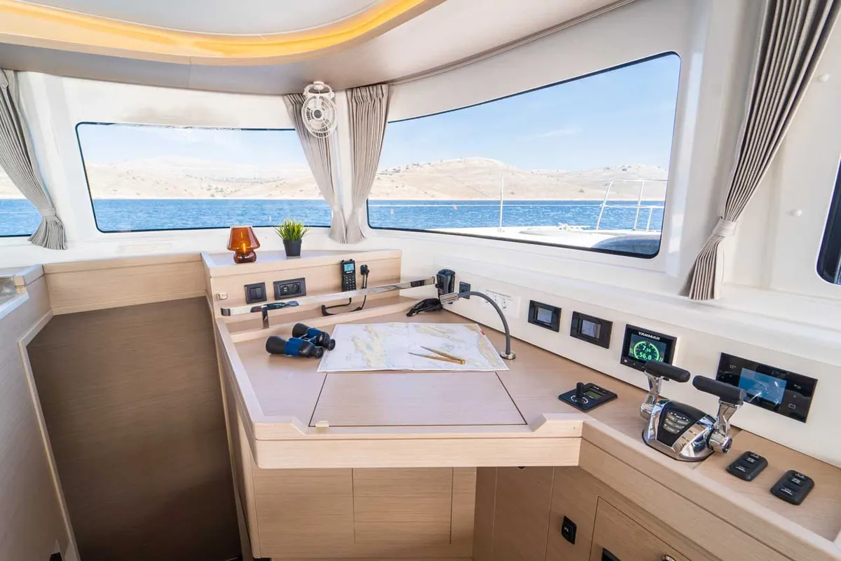 Cockpit of Forever Young, a Lagoon 46 catamaran at Grad Šibenik, Croatia