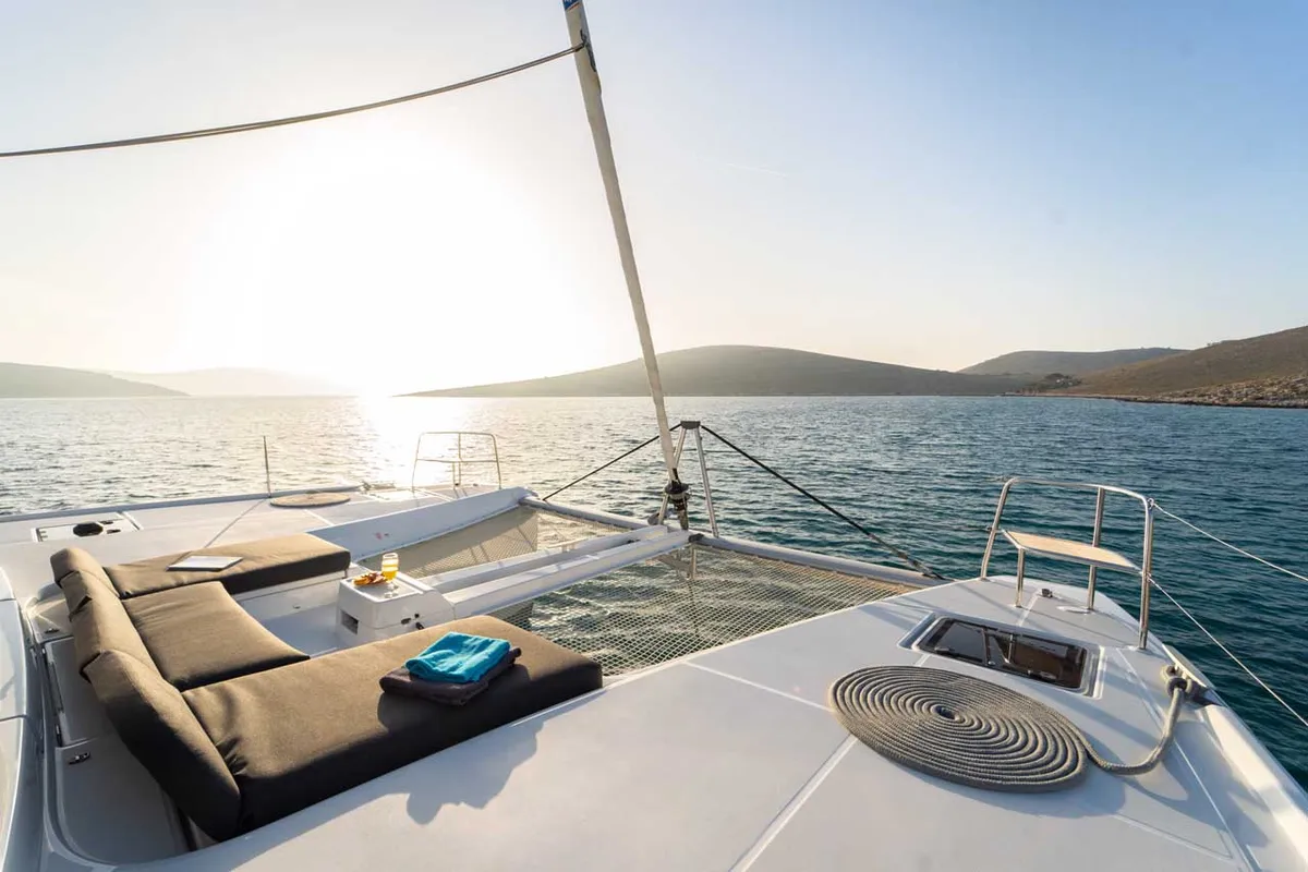 Deck of Forever Young, a Lagoon 46 catamaran at Grad Šibenik, Croatia