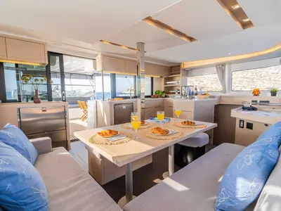 Salon of Forever Young, a Lagoon 46 catamaran at Grad Šibenik, Croatia