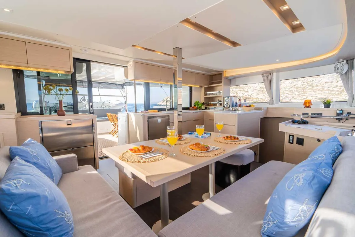 Salon of Forever Young, a Lagoon 46 catamaran at Grad Šibenik, Croatia