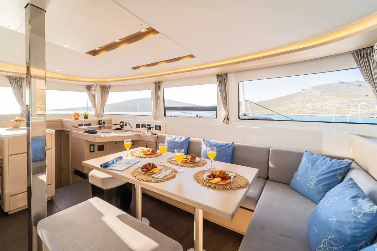 Salon of Forever Young, a Lagoon 46 catamaran at Grad Šibenik, Croatia