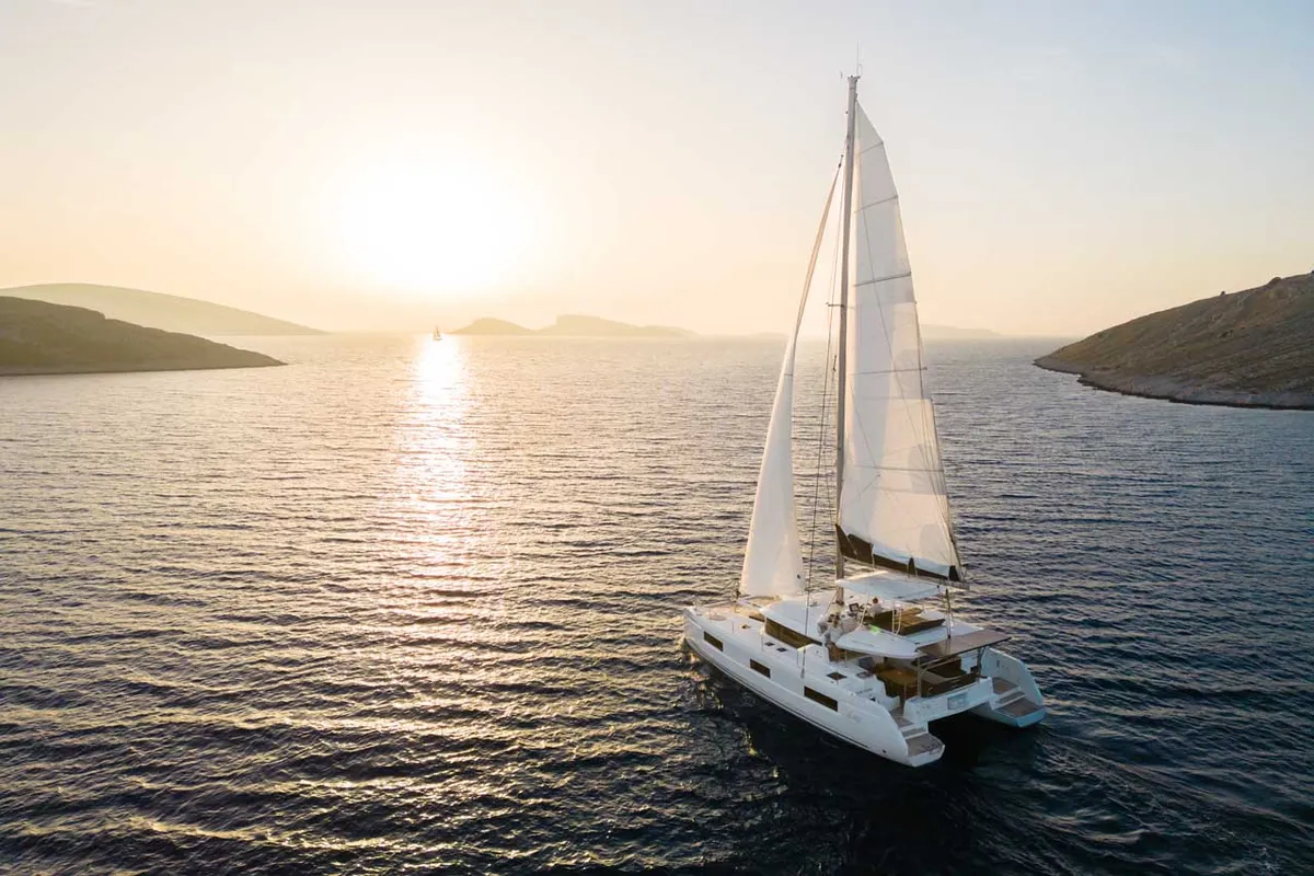 Exterior view of Forever Young, a Lagoon 46 catamaran at Grad Šibenik, Croatia