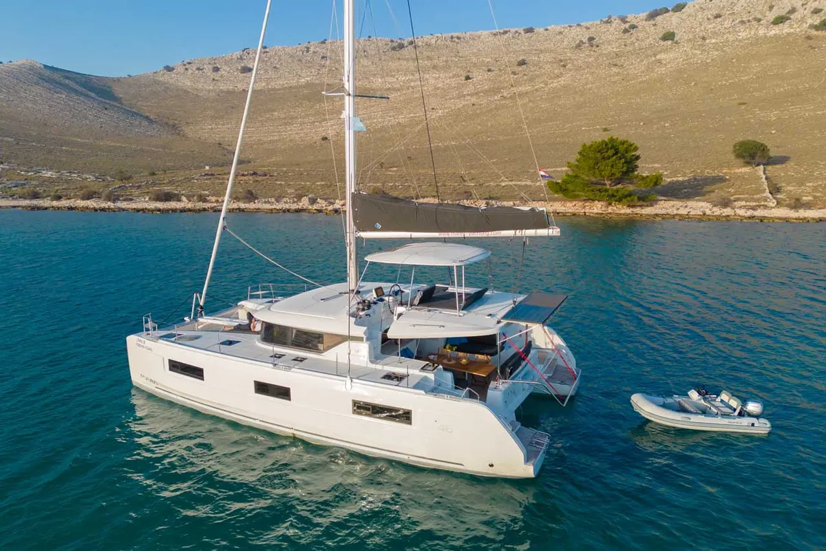 Exterior view of Forever Young, a Lagoon 46 catamaran at Grad Šibenik, Croatia