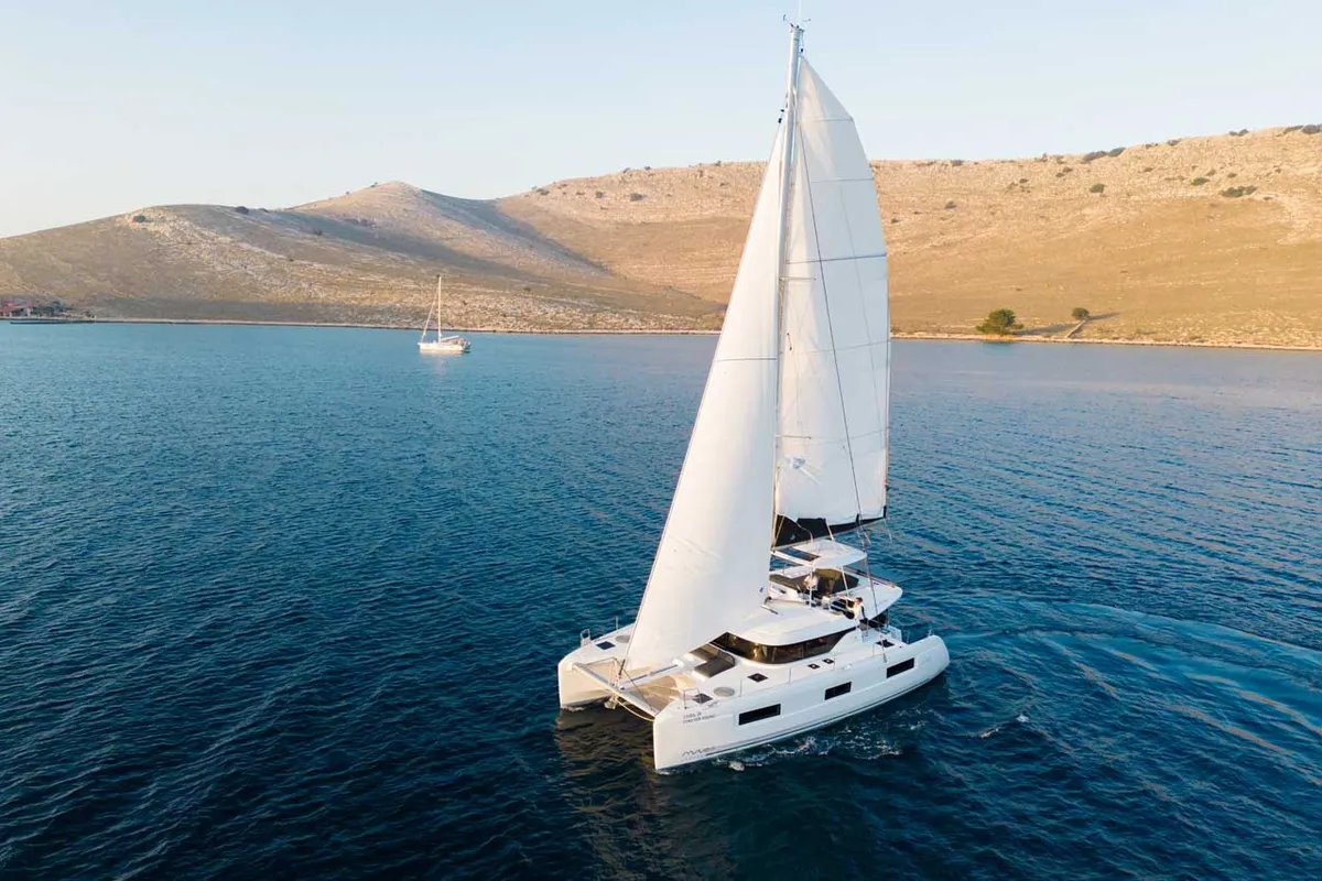 Exterior view of Forever Young, a Lagoon 46 catamaran at Grad Šibenik, Croatia
