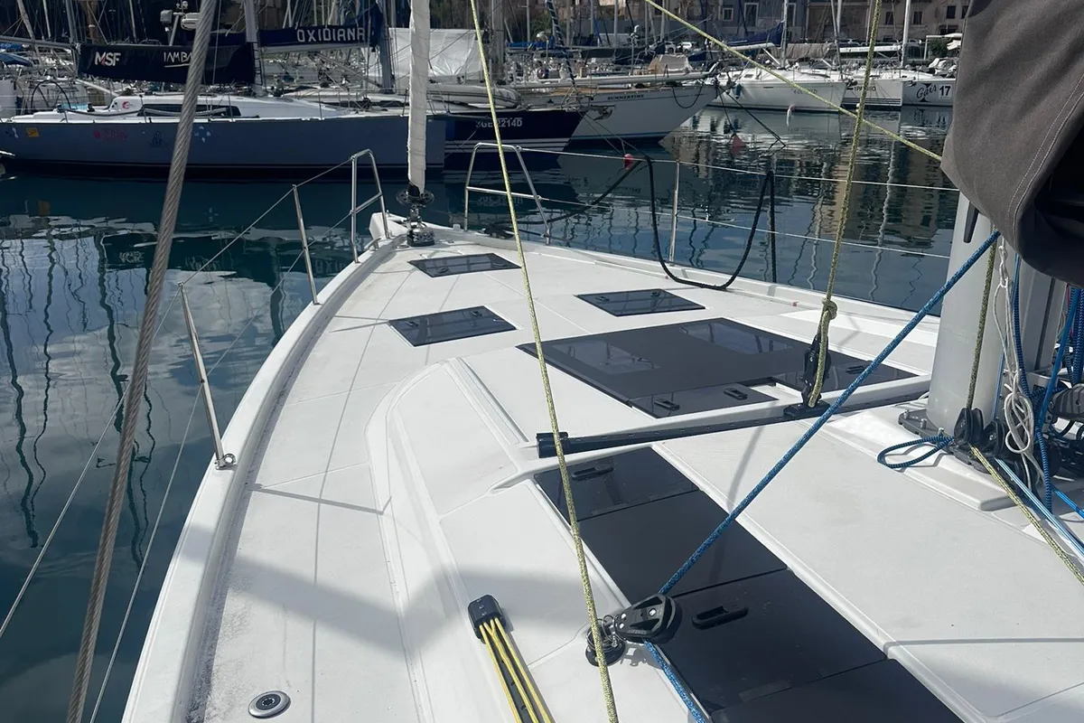 Deck of Kalypso, a Dufour 48 sailboat at Palermo, Italy