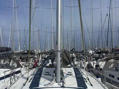 Deck of Kalypso, a Dufour 48 sailboat at Palermo, Italy