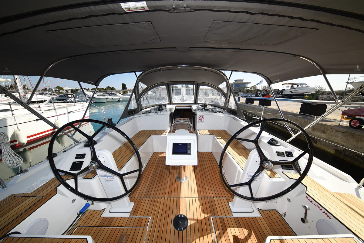 Cockpit of Dna, a Bavaria C42 sailboat at Zadar, Croatia