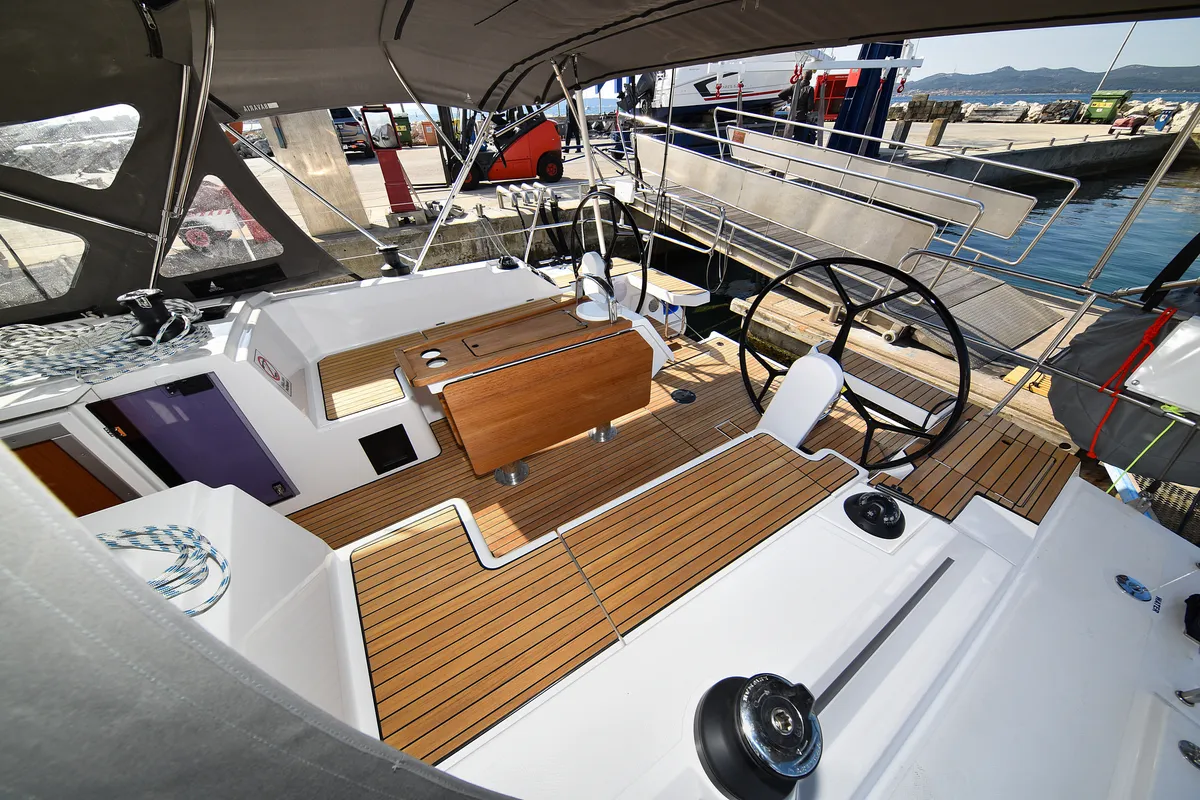 Cockpit of Dna, a Bavaria C42 sailboat at Zadar, Croatia