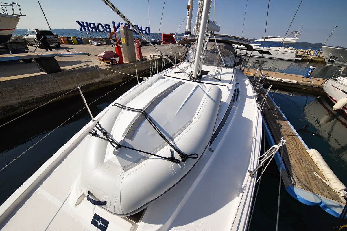 Deck of Dna, a Bavaria C42 sailboat at Zadar, Croatia