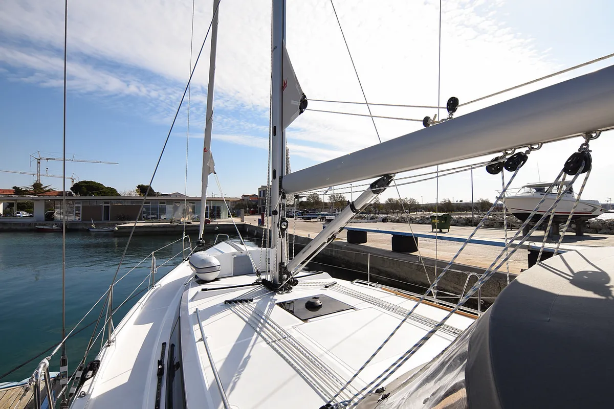 Deck of Dna, a Bavaria C42 sailboat at Zadar, Croatia