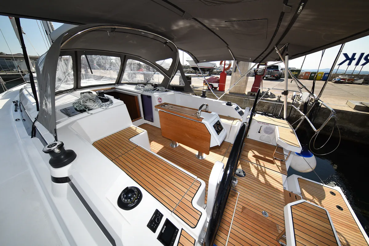 Cockpit of Dna, a Bavaria C42 sailboat at Zadar, Croatia