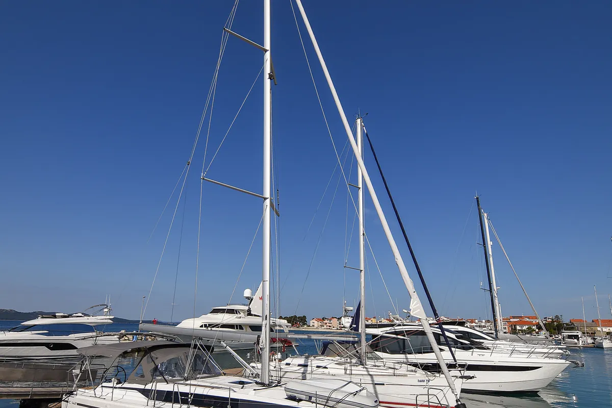 Exterior view of Dna, a Bavaria C42 sailboat at Zadar, Croatia