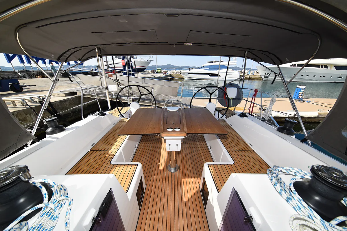 Cockpit of Dna, a Bavaria C42 sailboat at Zadar, Croatia