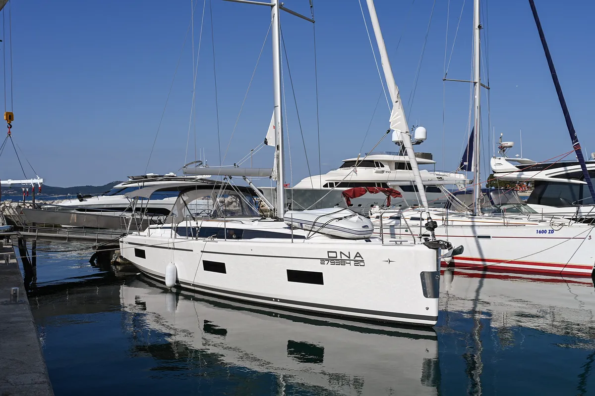 Exterior view of Dna, a Bavaria C42 sailboat at Zadar, Croatia