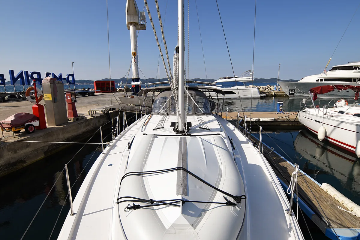 Deck of Dna, a Bavaria C42 sailboat at Zadar, Croatia