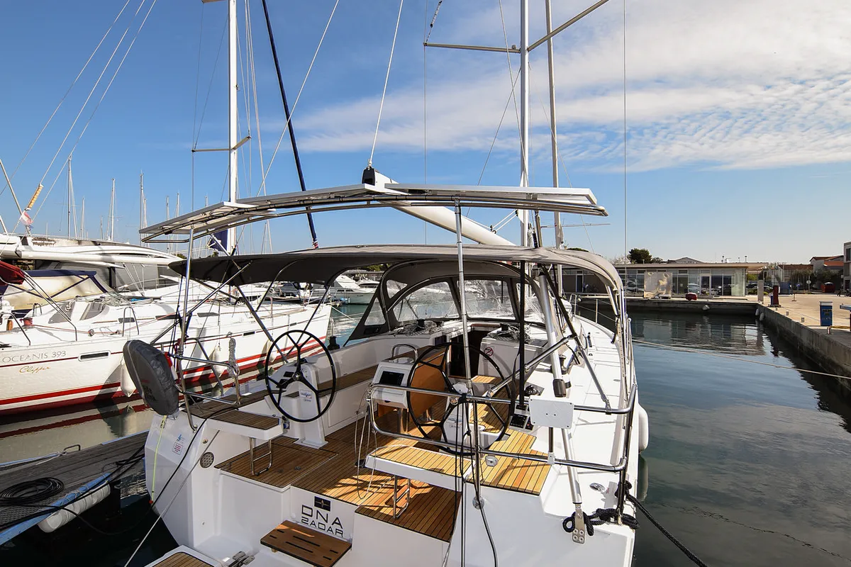 Exterior view of Dna, a Bavaria C42 sailboat at Zadar, Croatia