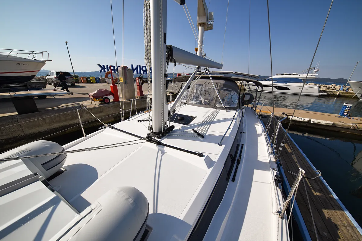 Deck of Dna, a Bavaria C42 sailboat at Zadar, Croatia