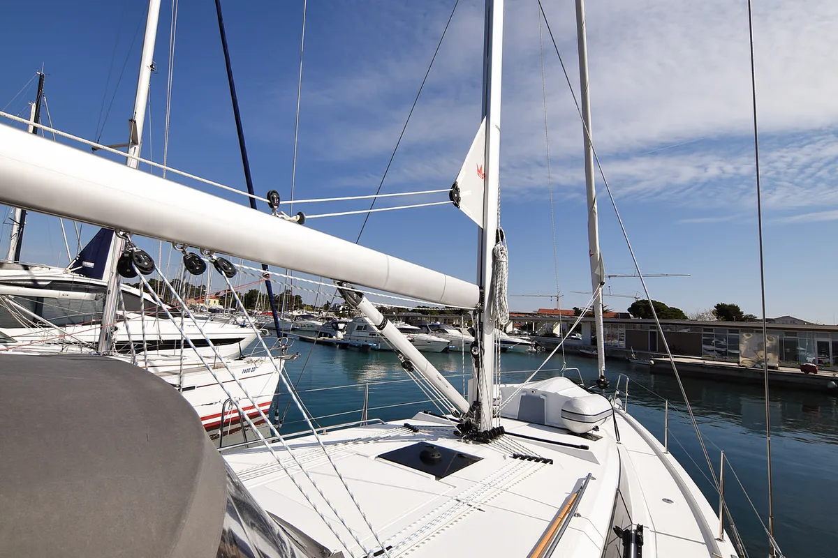 Deck of Dna, a Bavaria C42 sailboat at Zadar, Croatia