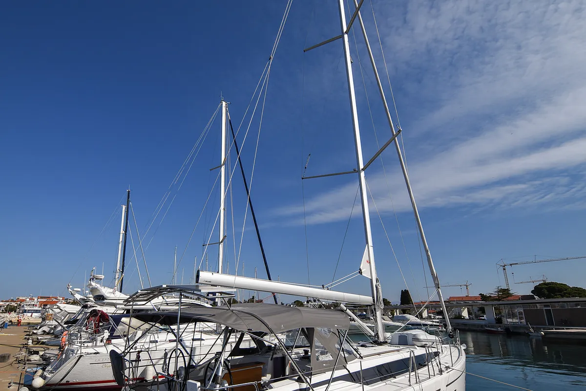 Exterior view of Dna, a Bavaria C42 sailboat at Zadar, Croatia