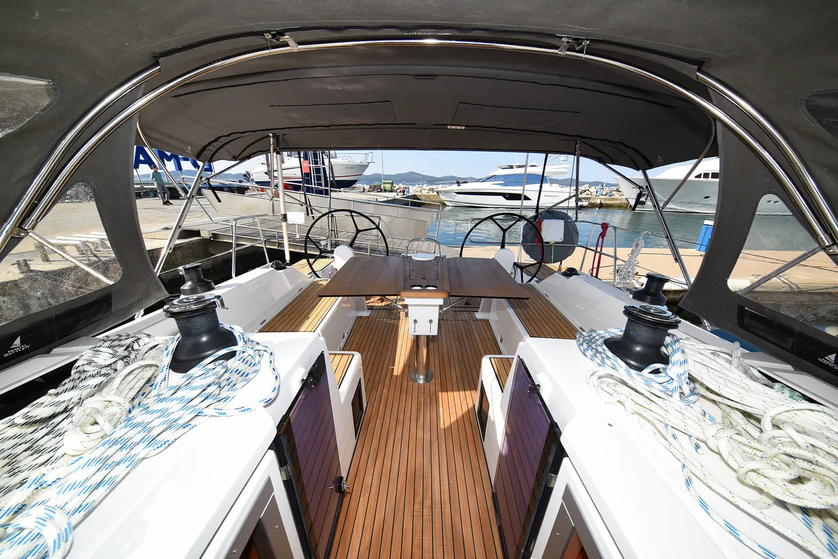 Cockpit of Dna, a Bavaria C42 sailboat at Zadar, Croatia