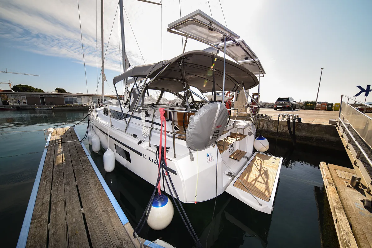 Exterior view of Dna, a Bavaria C42 sailboat at Zadar, Croatia