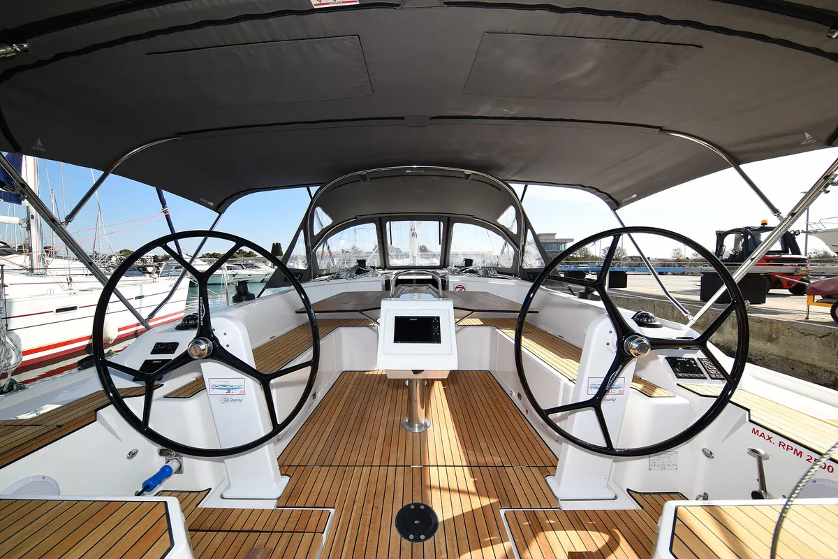 Cockpit of Dna, a Bavaria C42 sailboat at Zadar, Croatia