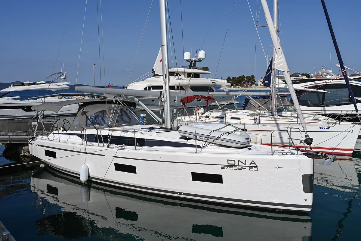 Exterior view of Dna, a Bavaria C42 sailboat at Zadar, Croatia