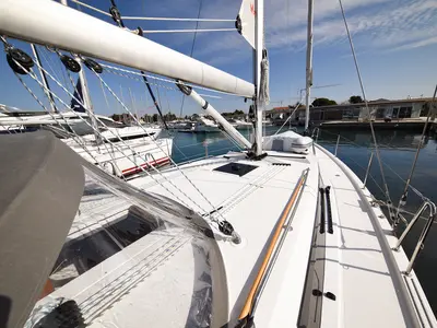 Deck of Dna, a Bavaria C42 sailboat at Zadar, Croatia