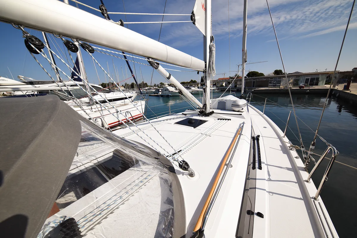 Deck of Dna, a Bavaria C42 sailboat at Zadar, Croatia