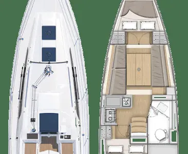Floor plan of Macarl, a Beneteau Oceanis 30.1 sailboat at Ajaccio, France