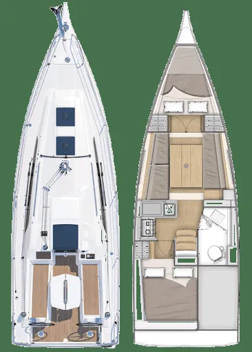 Floor plan of Macarl, a Beneteau Oceanis 30.1 sailboat at Ajaccio, France