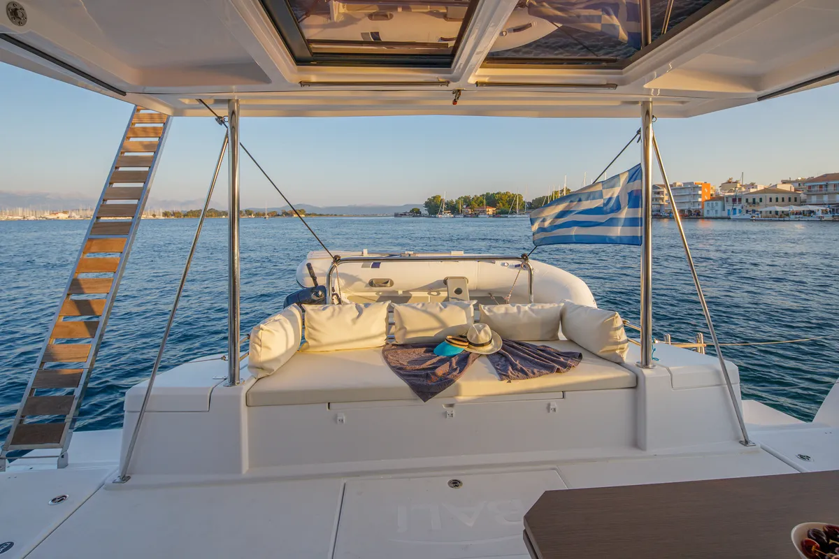 Deck of Paspartu, a Bali 4.1 catamaran at Municipal Unit of Anaktorio, Greece