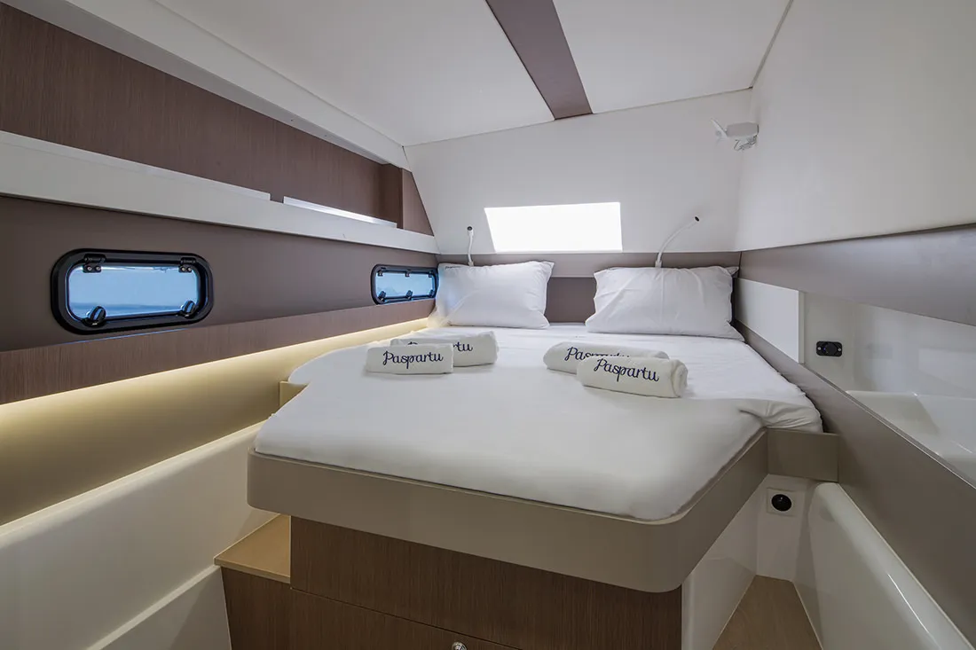 Cabin on Paspartu, a Bali 4.1 catamaran at Municipal Unit of Anaktorio, Greece