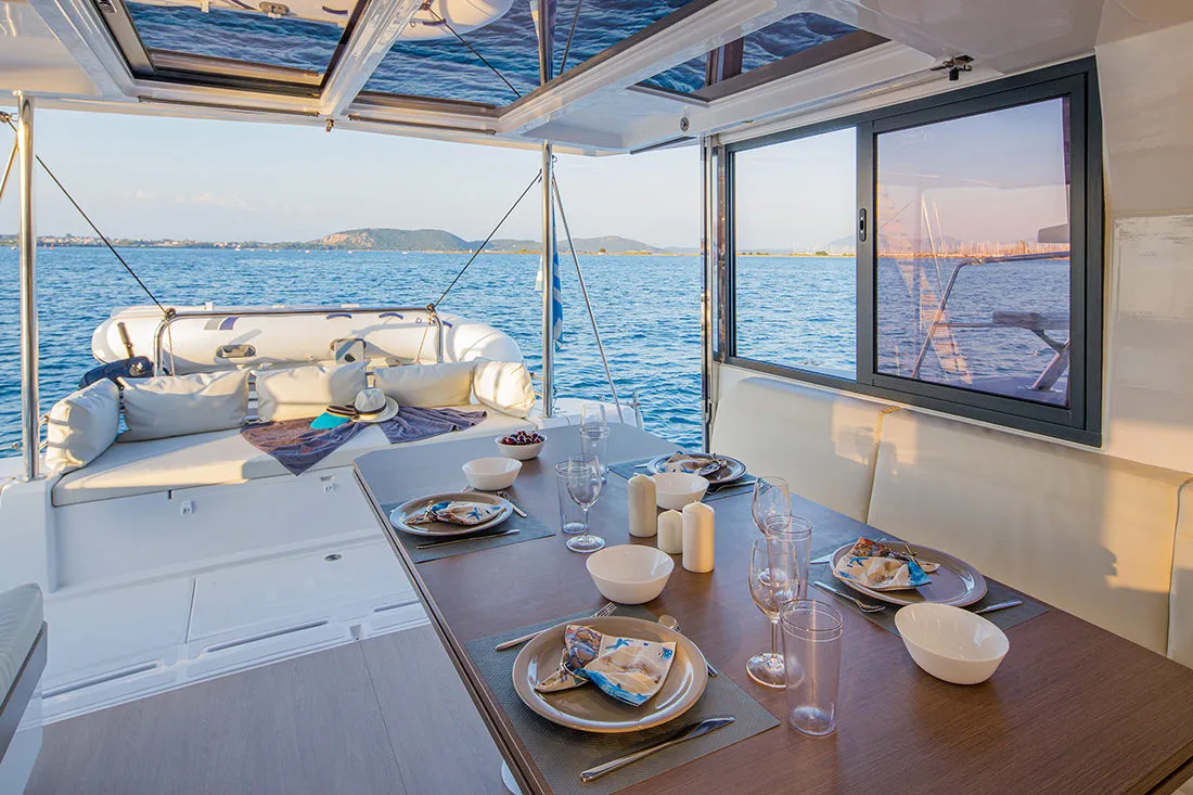 Deck of Paspartu, a Bali 4.1 catamaran at Municipal Unit of Anaktorio, Greece