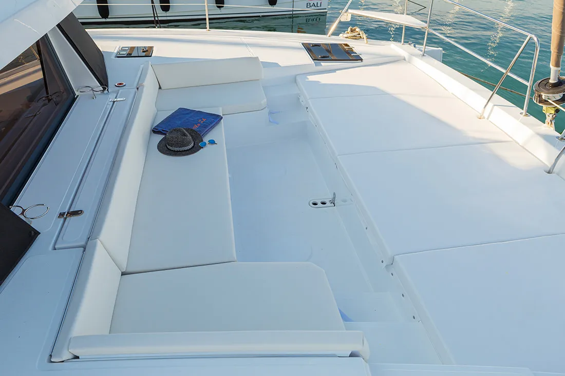 Deck of Paspartu, a Bali 4.1 catamaran at Municipal Unit of Anaktorio, Greece