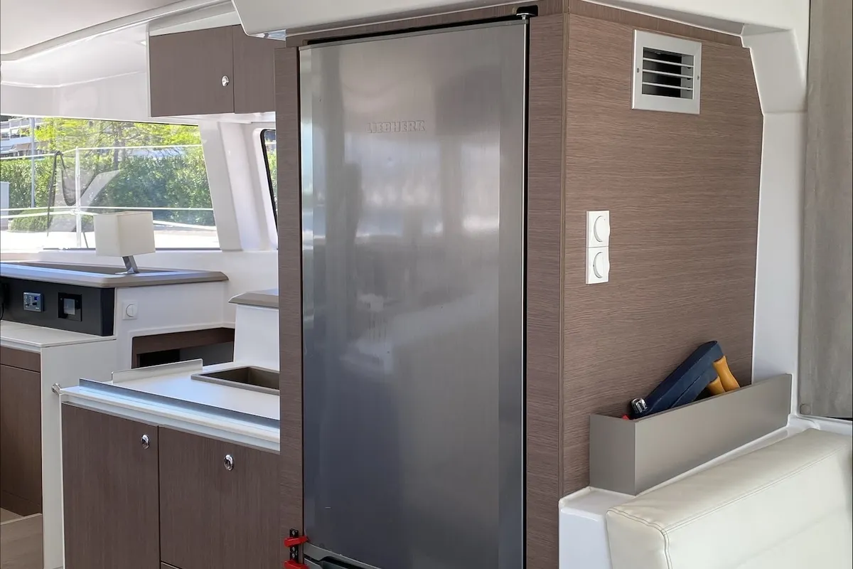 Galley of Paspartu, a Bali 4.1 catamaran at Municipal Unit of Anaktorio, Greece